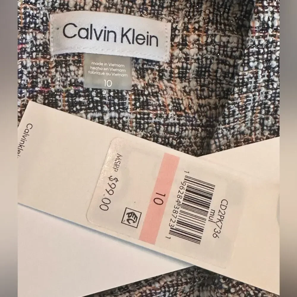 Calvin Klein Tweed Sheath Dress Multicolor Bouclé Careerwear Size 10 NWT